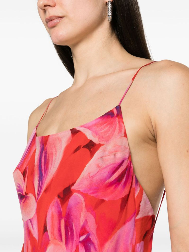 Red Ninfea Floral-print Slip Dress
