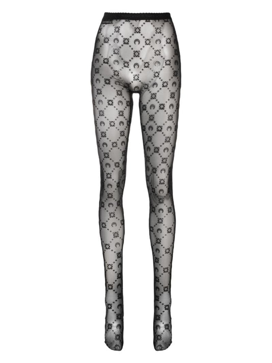 Black Moongram Flocked Mesh Tights