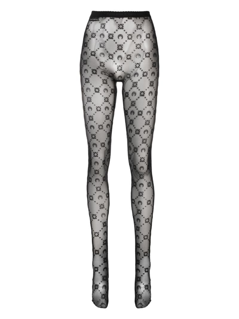 Black Moongram Flocked Mesh Tights
