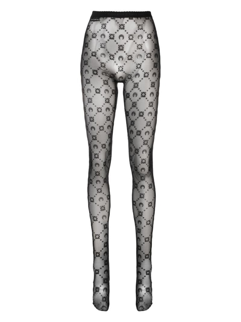 Black Moongram Flocked Mesh Tights