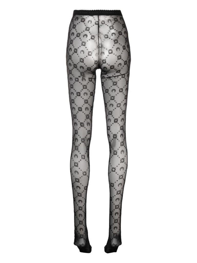 Black Moongram Flocked Mesh Tights