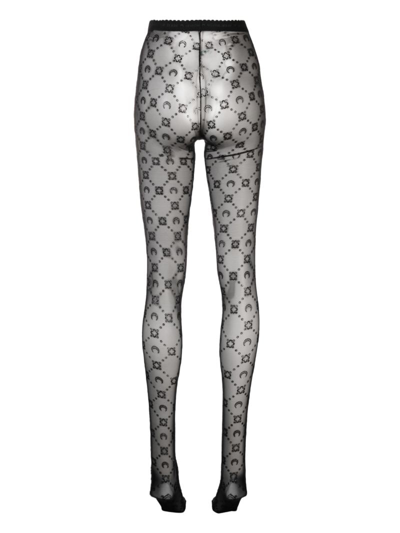 Black Moongram Flocked Mesh Tights