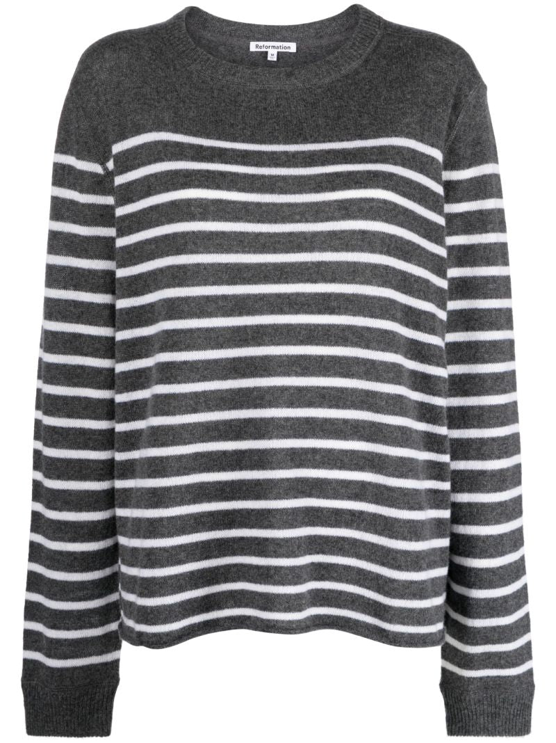 Grey Striped Cashmere Sweater