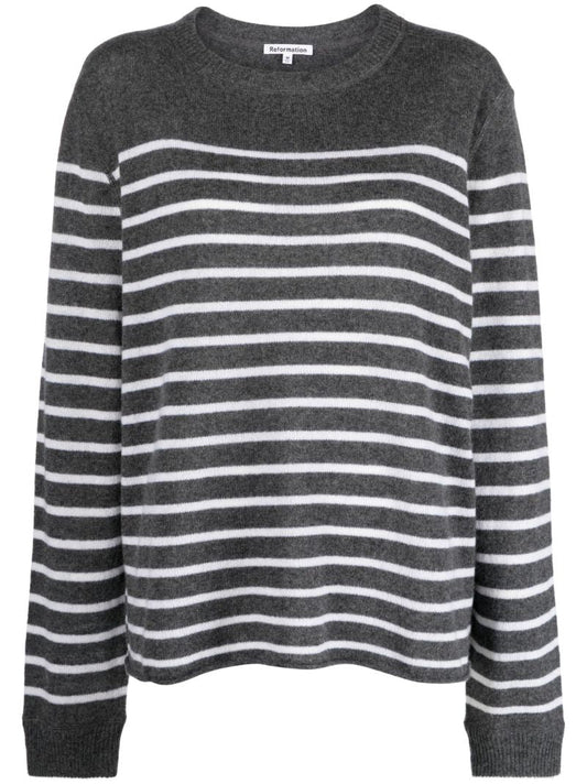 Grey Striped Cashmere Sweater