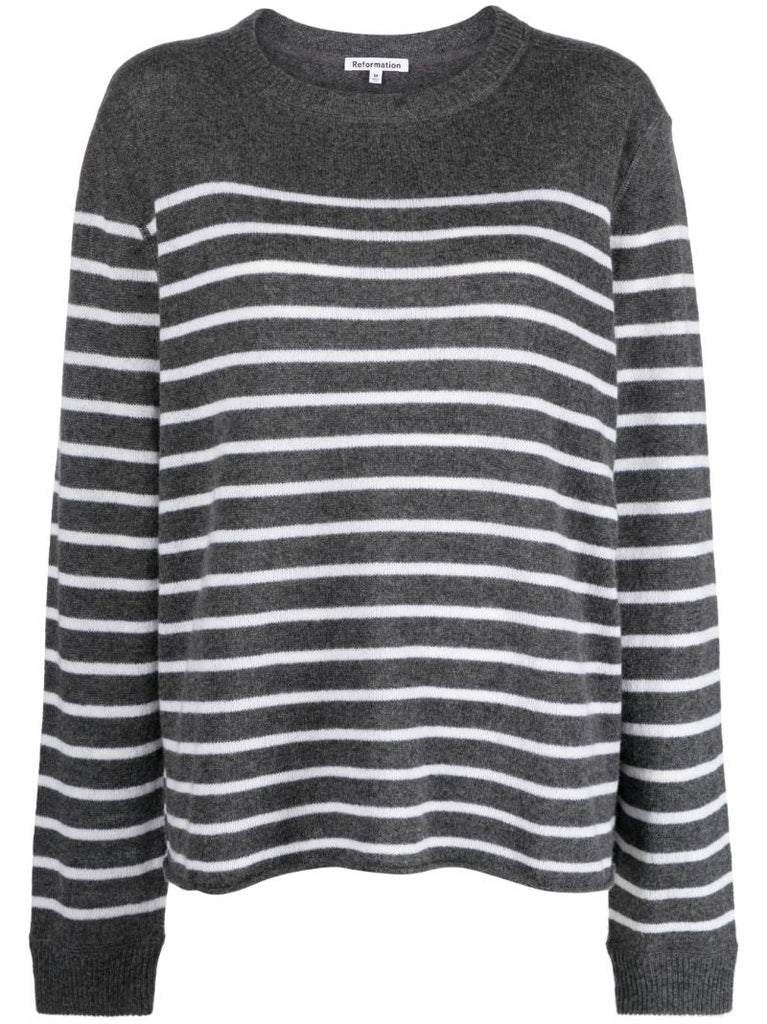 Grey Striped Cashmere Sweater