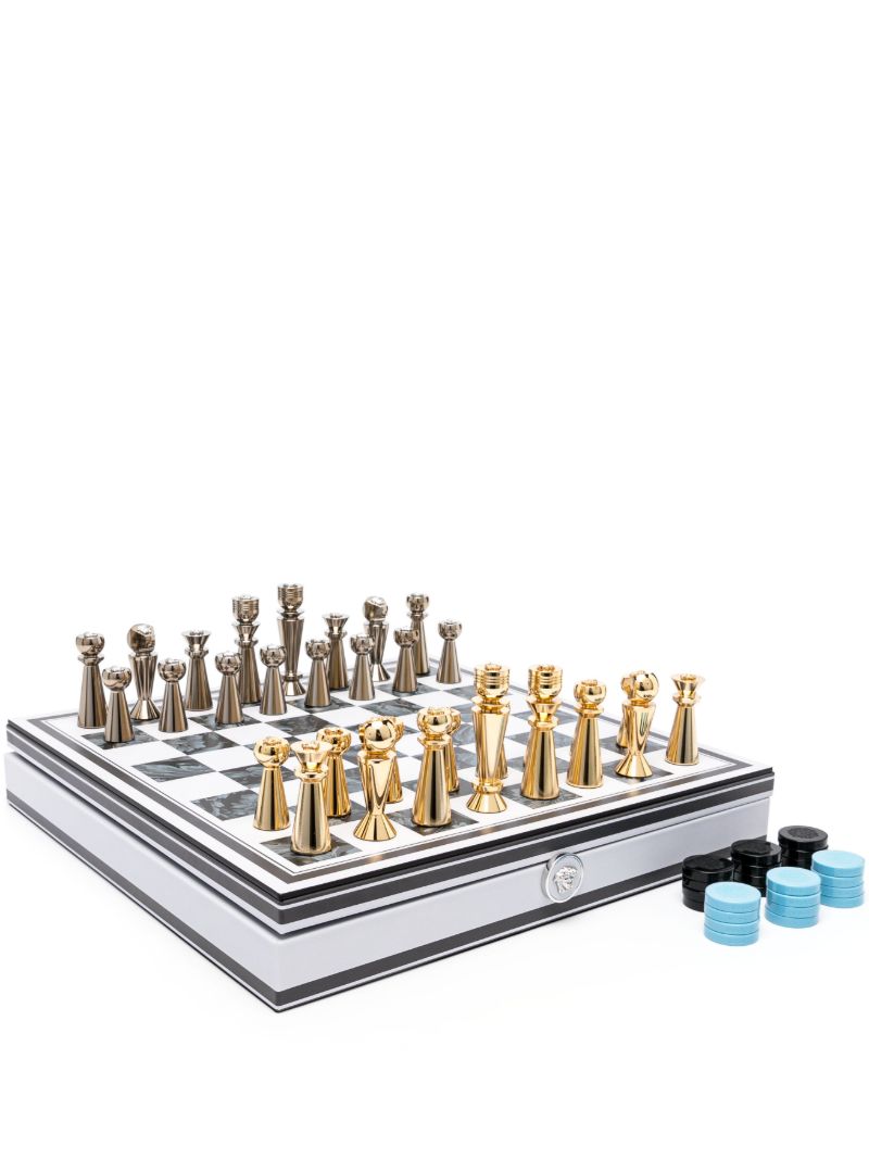 Black Barocco-print Wood Chess Set