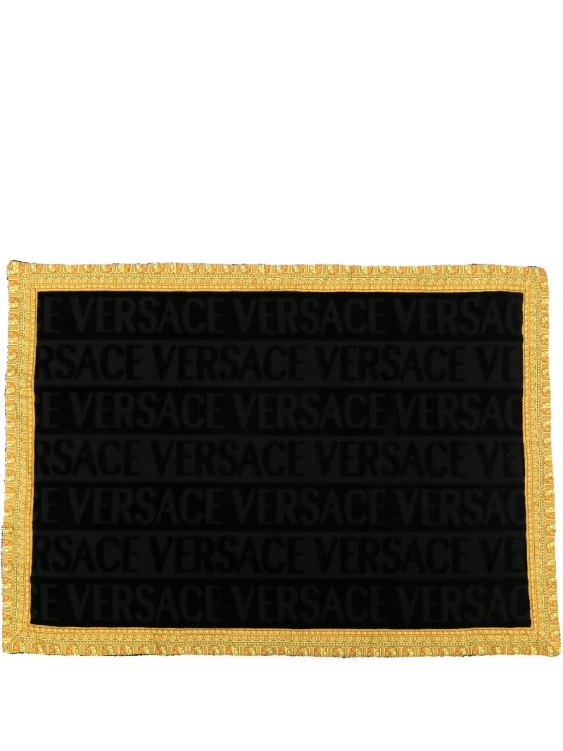 Black Logo-jacquard Cotton Bath Mat