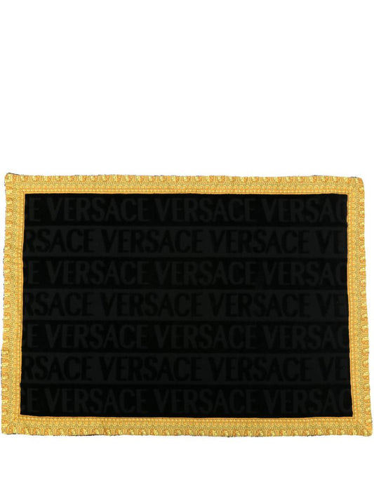 Black Logo-jacquard Cotton Bath Mat