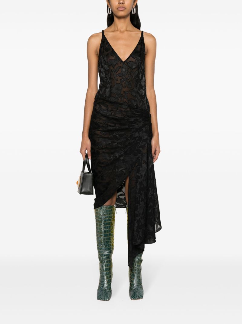 Black Jade Draped Midi Dress