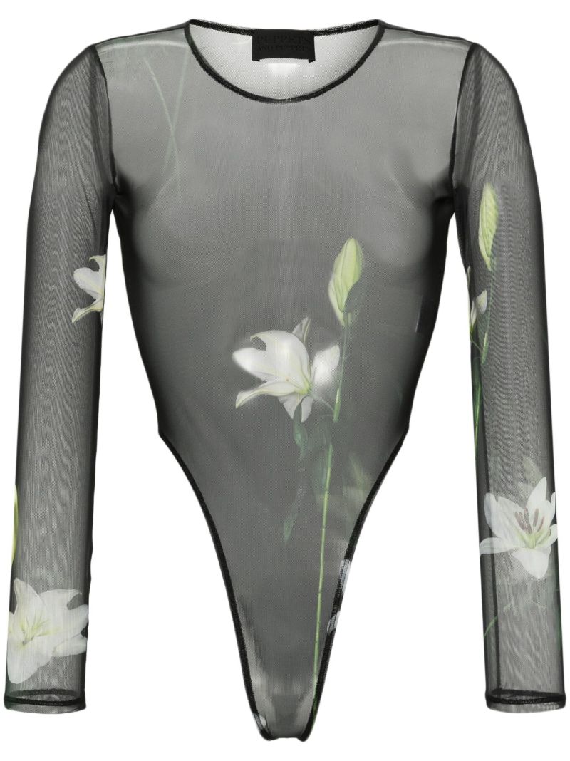 Black Lilies-print Bodysuit