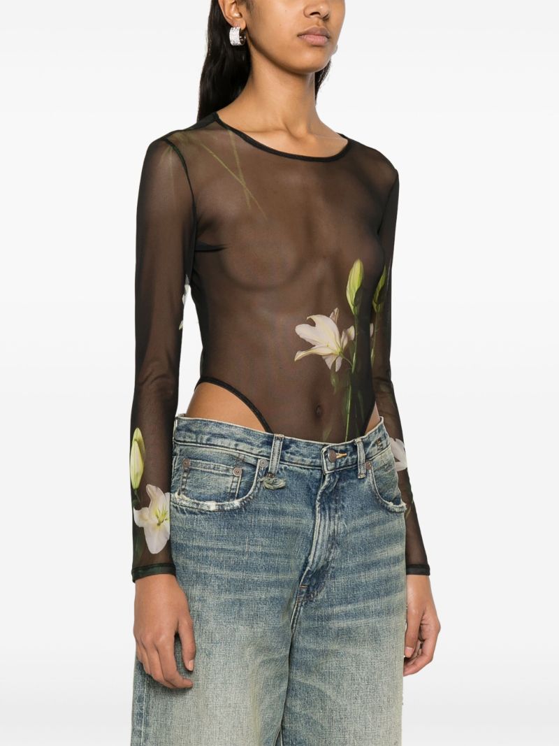 Black Lilies-print Bodysuit