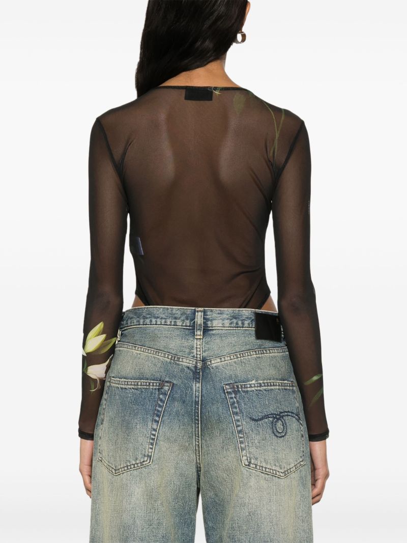 Black Lilies-print Bodysuit
