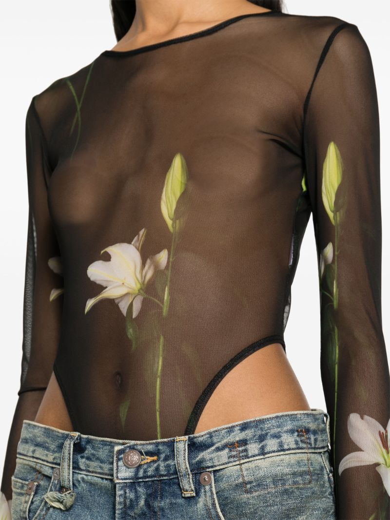 Black Lilies-print Bodysuit