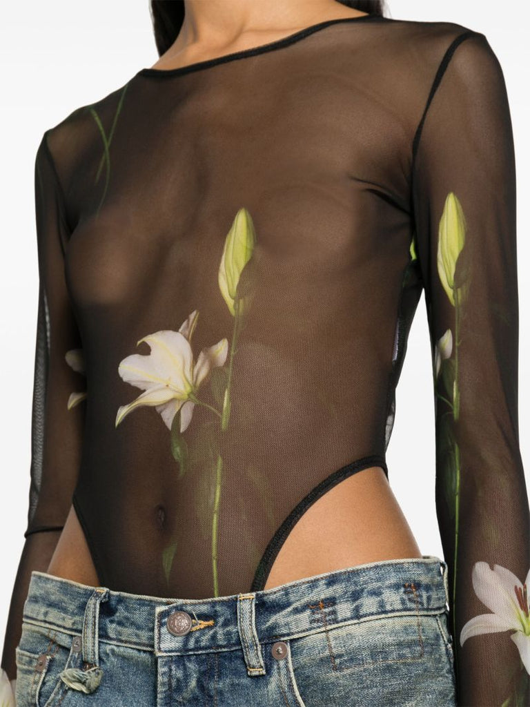 Black Lilies-print Bodysuit
