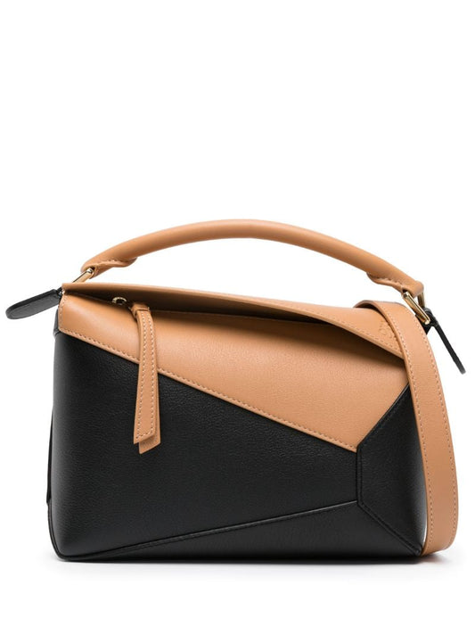 Brown Puzzle Edge Small Leather Top Handle Bag