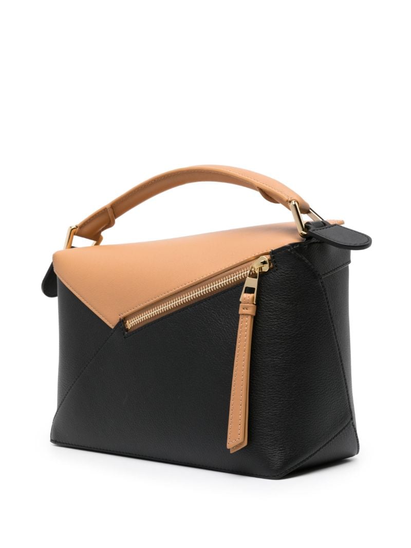 Brown Puzzle Edge Small Leather Top Handle Bag