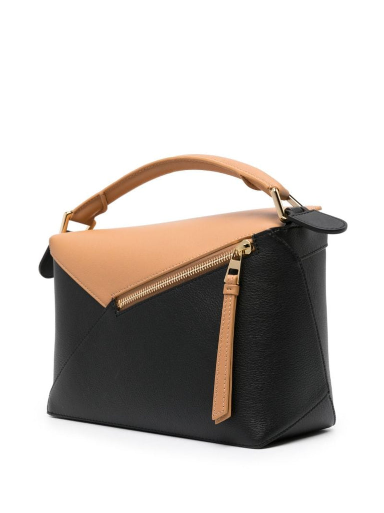 Brown Puzzle Edge Small Leather Top Handle Bag