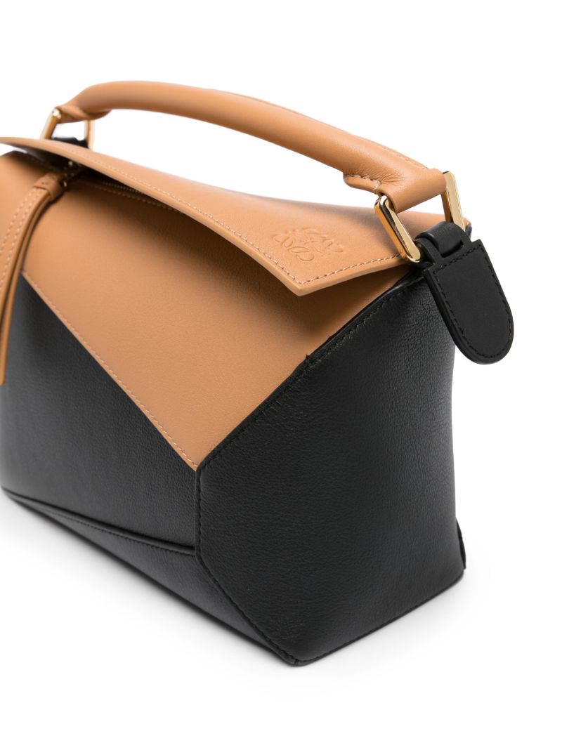 Brown Puzzle Edge Small Leather Top Handle Bag