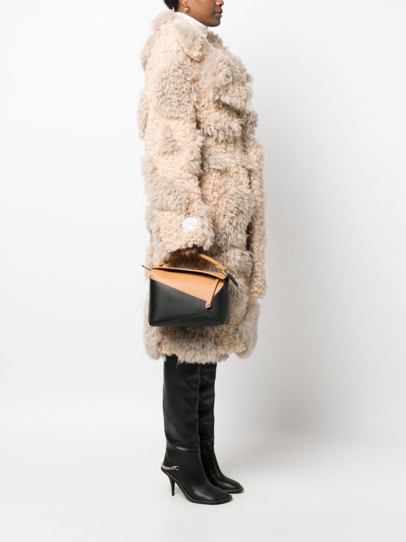 Brown Puzzle Edge Small Leather Top Handle Bag