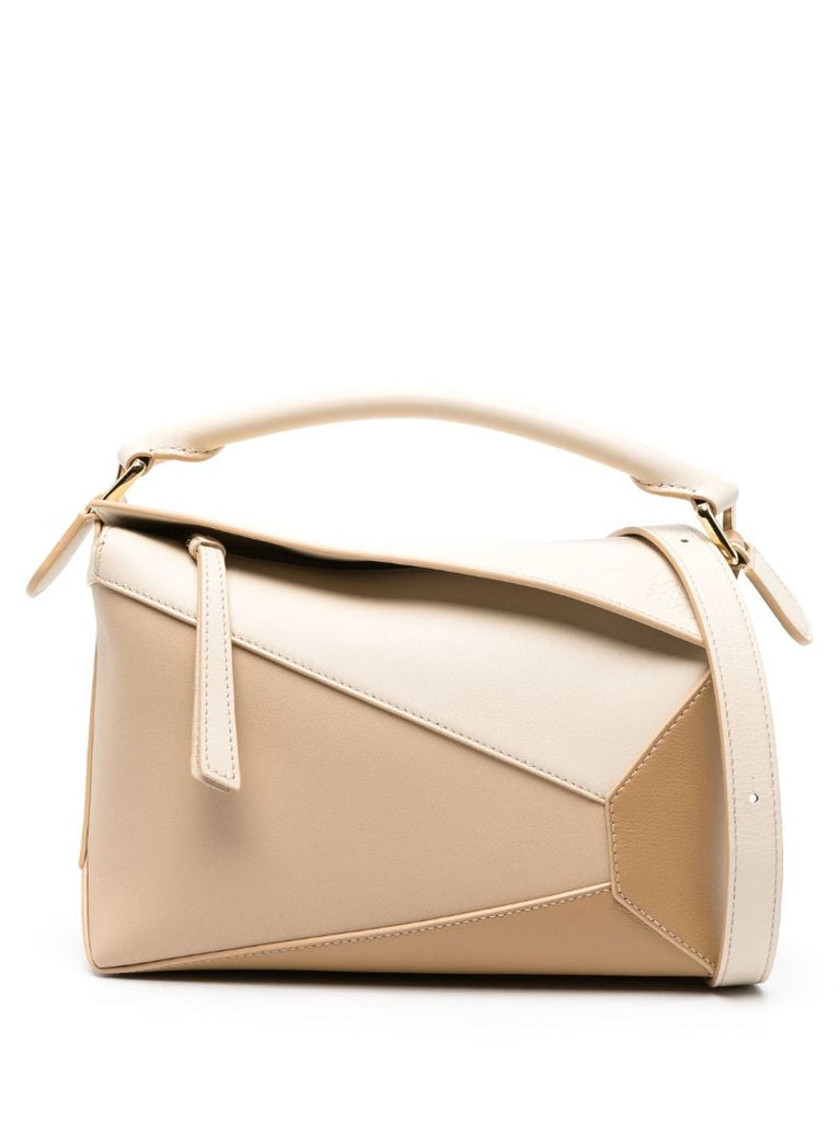 Neutral Puzzle Edge Small Leather Top Handle Bag