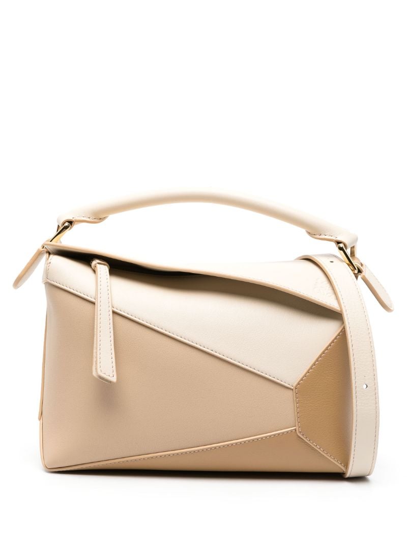 Neutral Puzzle Edge Small Leather Top Handle Bag