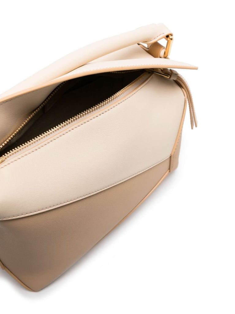 Neutral Puzzle Edge Small Leather Top Handle Bag