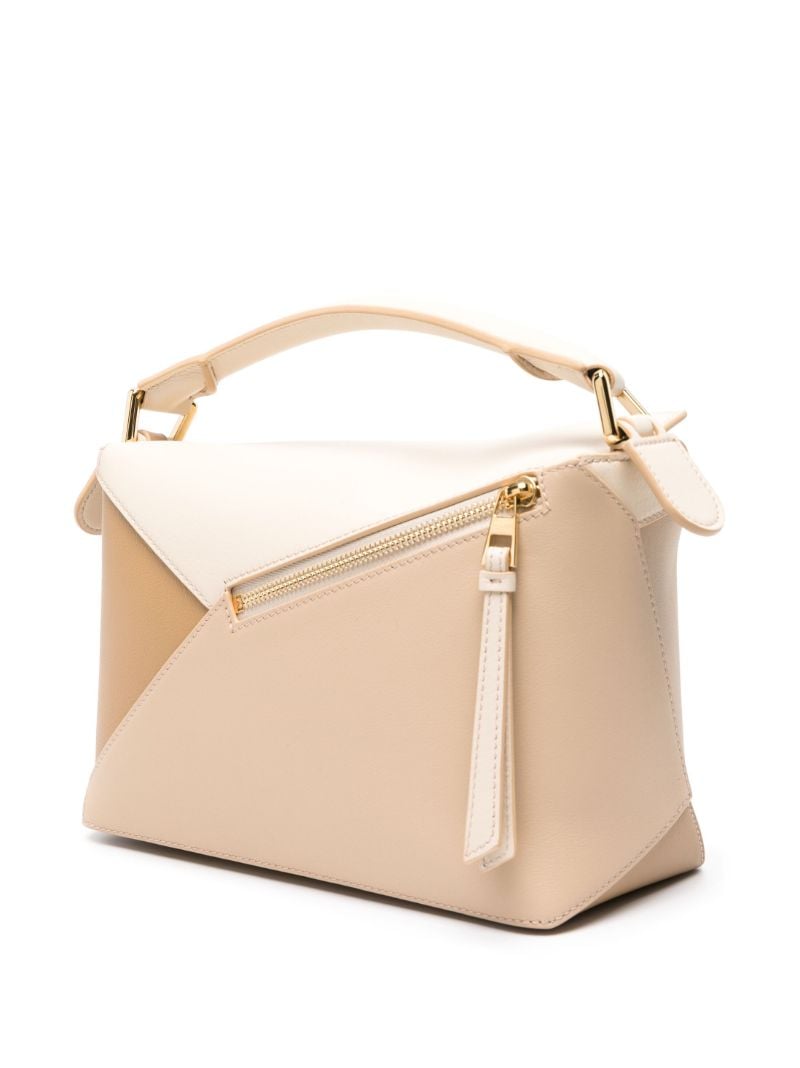 Neutral Puzzle Edge Small Leather Top Handle Bag
