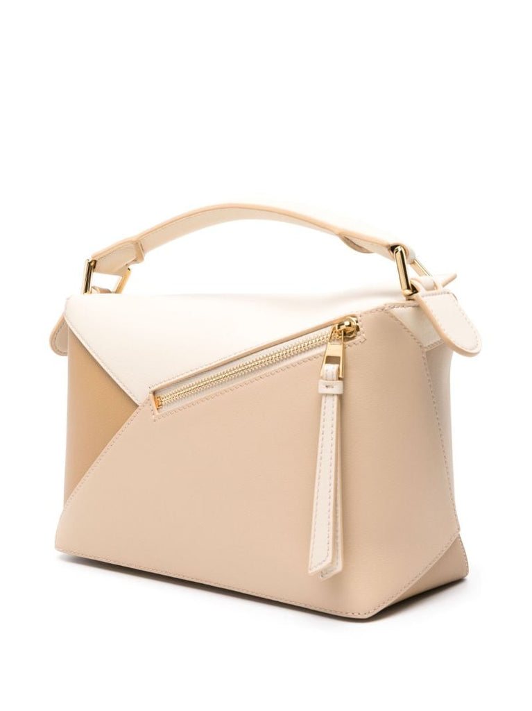 Neutral Puzzle Edge Small Leather Top Handle Bag