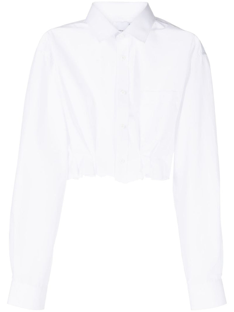 White Pleated Poplin Cropped Shirt
