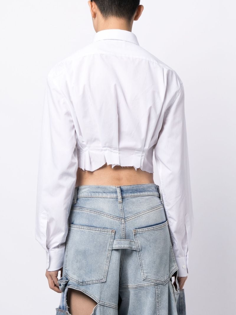 White Pleated Poplin Cropped Shirt