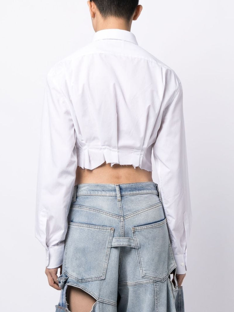 White Pleated Poplin Cropped Shirt