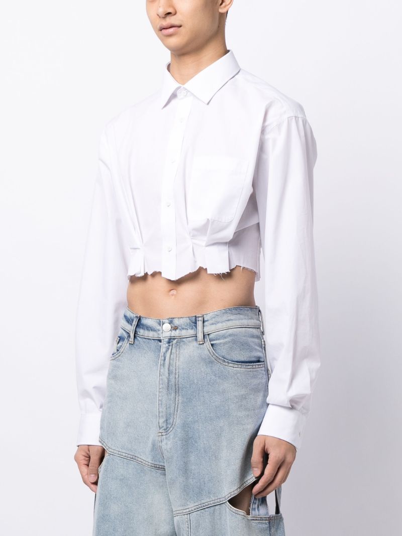 White Pleated Poplin Cropped Shirt