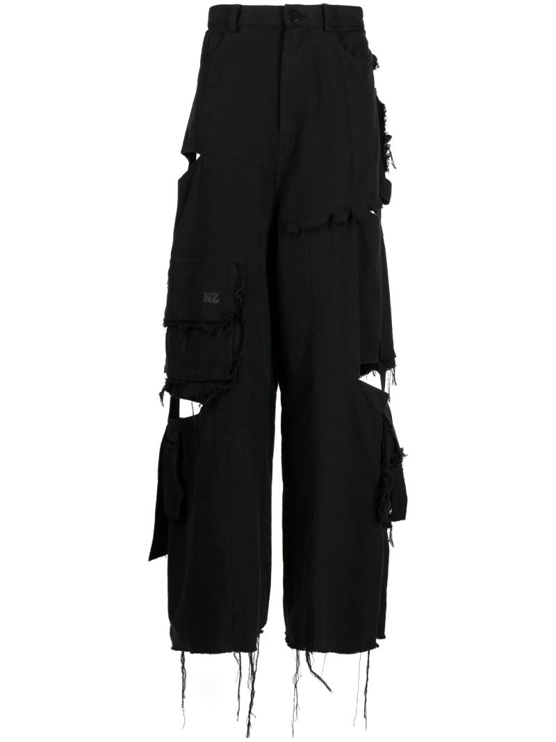 Black Cut-out Cargo Jeans