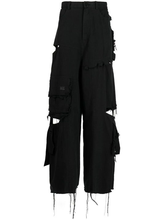 Black Cut-out Cargo Jeans