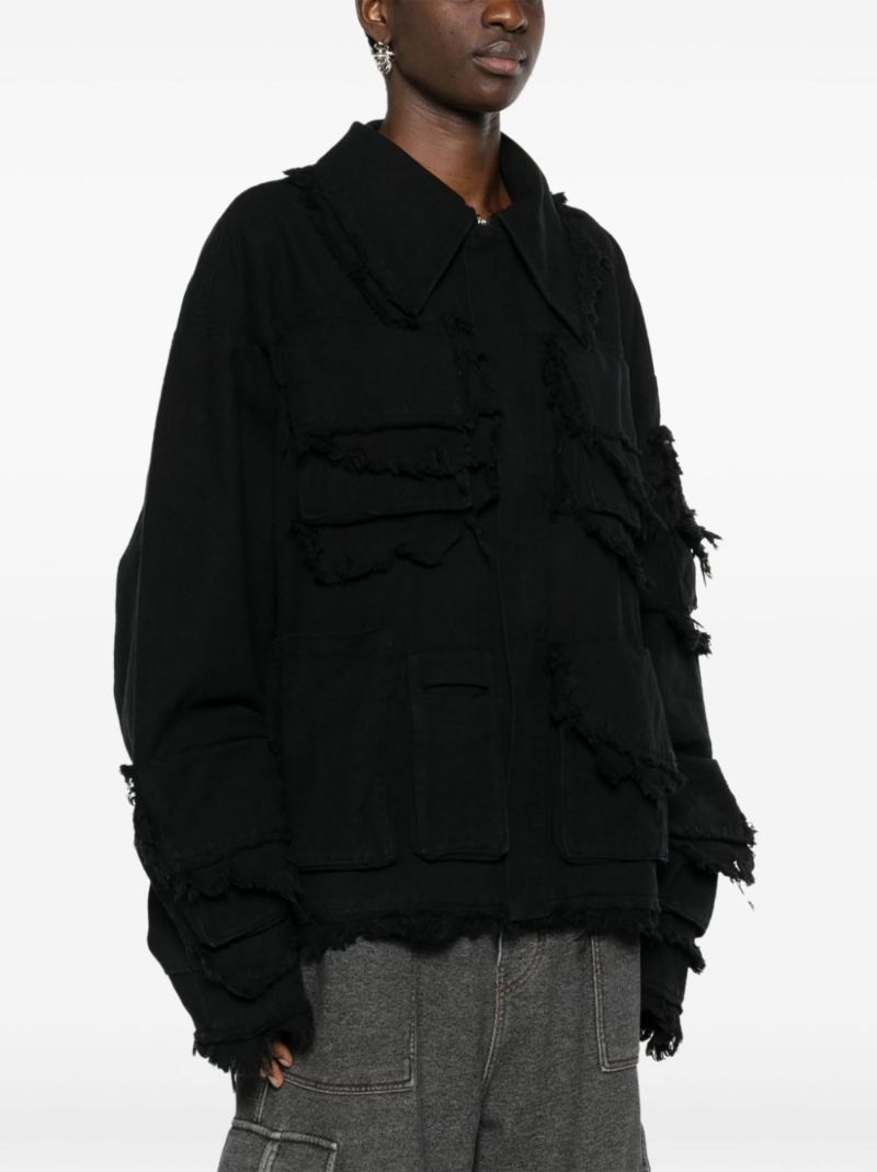 Black Distressed Cargo Denim Jacket