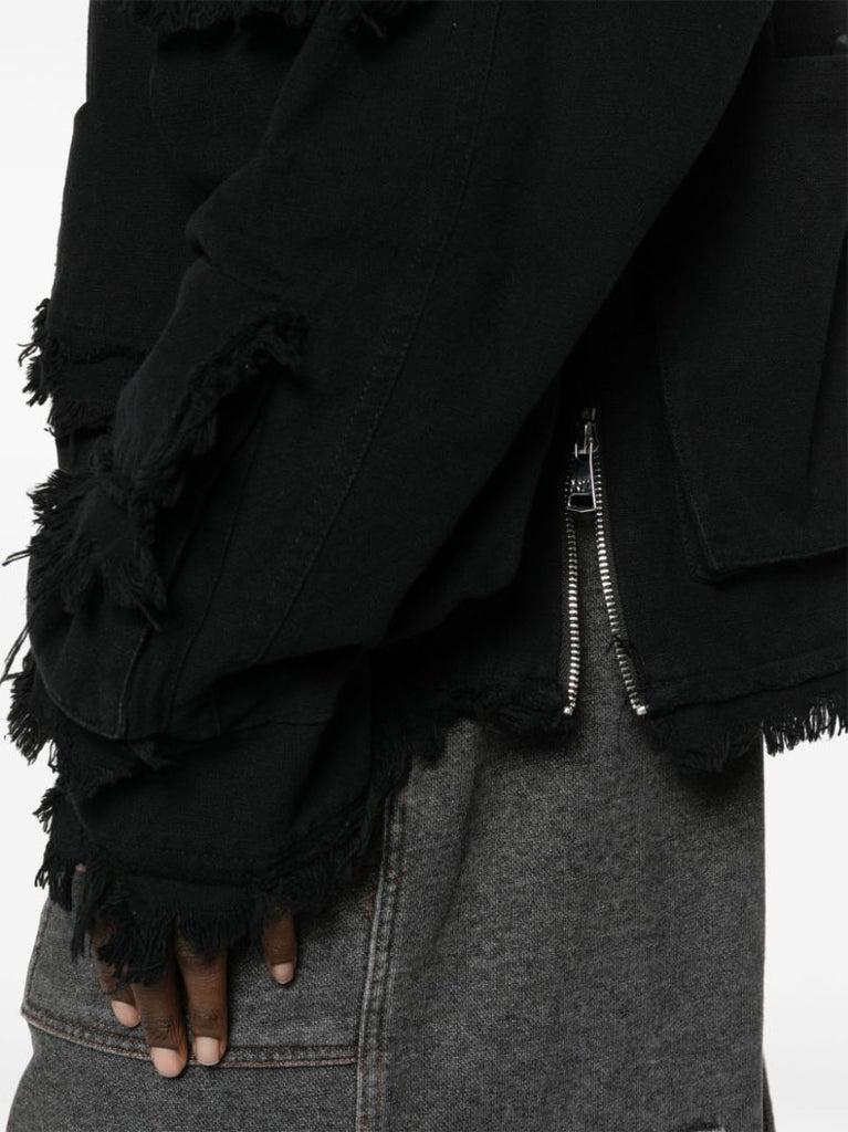 Black Distressed Cargo Denim Jacket