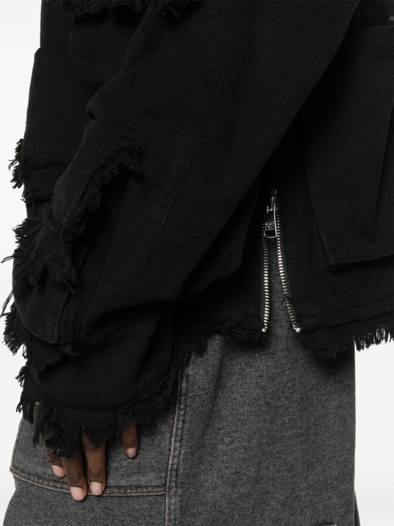 Black Distressed Cargo Denim Jacket