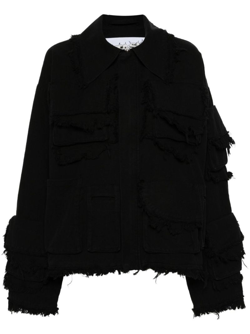 Black Distressed Cargo Denim Jacket
