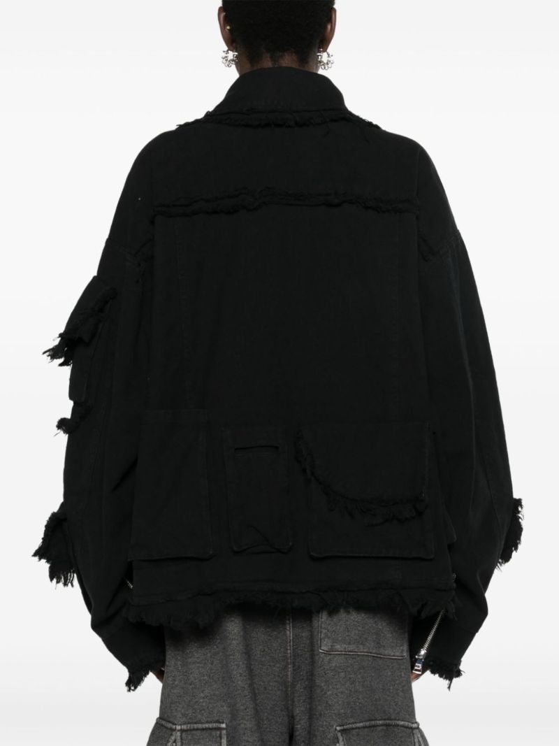 Black Distressed Cargo Denim Jacket