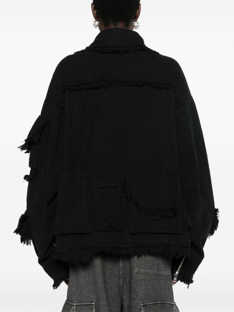Black Distressed Cargo Denim Jacket