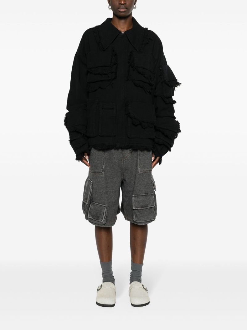 Black Distressed Cargo Denim Jacket