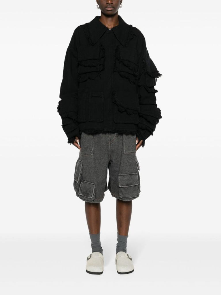 Black Distressed Cargo Denim Jacket