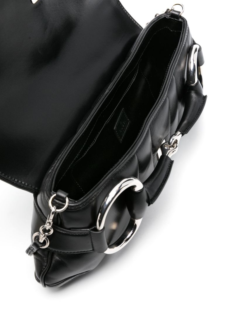 Black Horsebit Chain Medium Leather Shoulder Bag