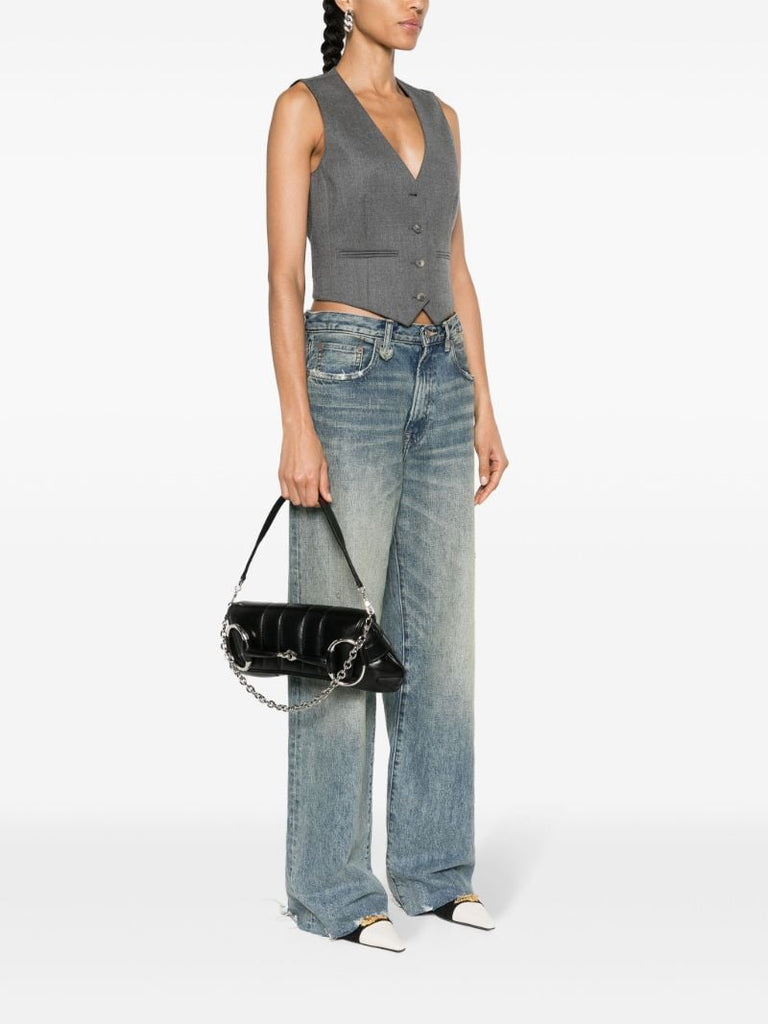 Black Horsebit Chain Medium Leather Shoulder Bag
