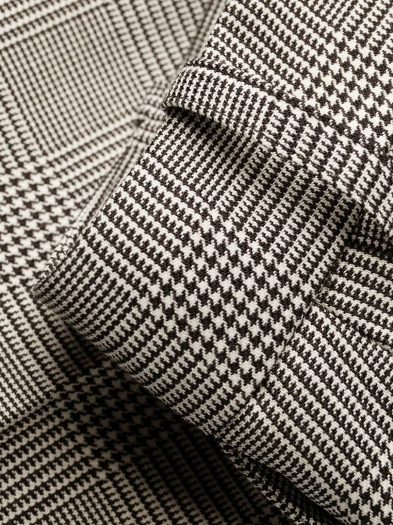 White and Black Plaid Check Flared Trousers