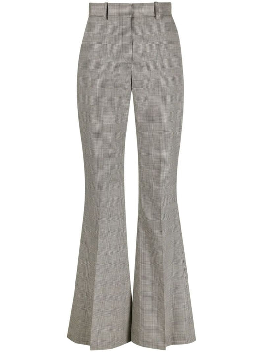 White and Black Plaid Check Flared Trousers