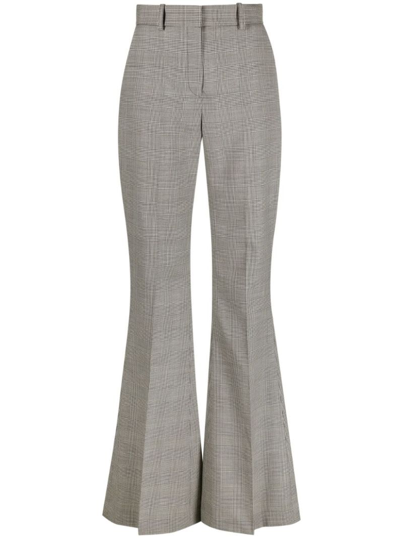 White and Black Plaid Check Flared Trousers