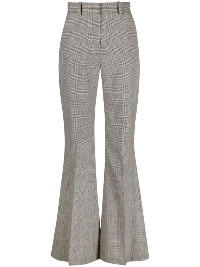 White and Black Plaid Check Flared Trousers