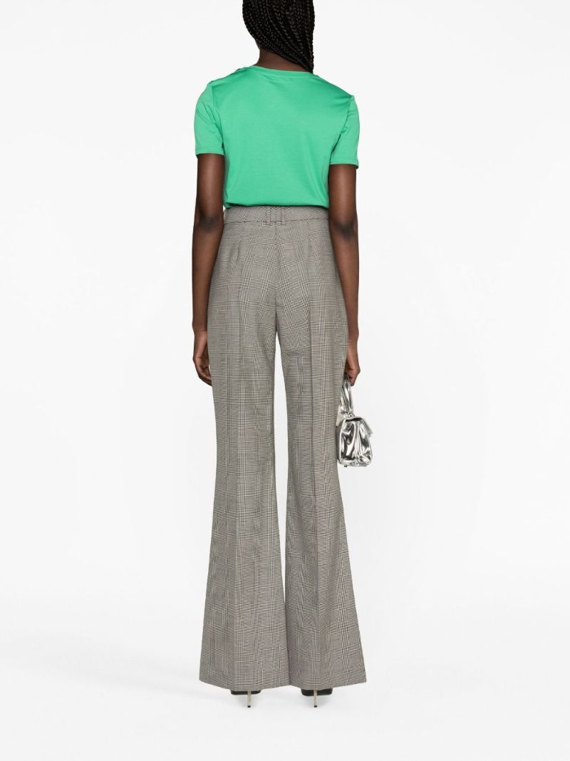 White and Black Plaid Check Flared Trousers