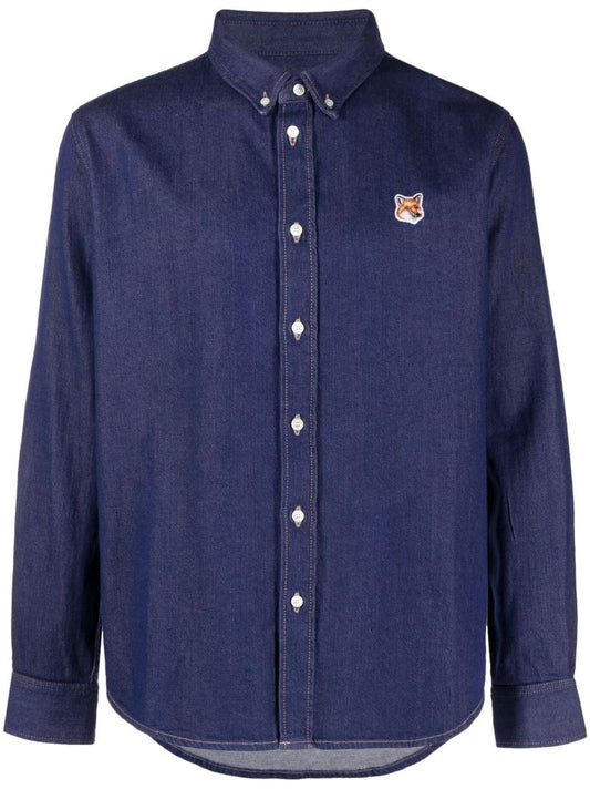 Blue Logo-patch Cotton Shirt